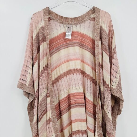 Chico’s Size Large/XL Pink Shimmer Shine Stripe Ruana Wrap Cardigan - Picture 5 of 11